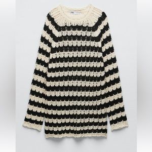Zara striped pointelle knit sweater NWT